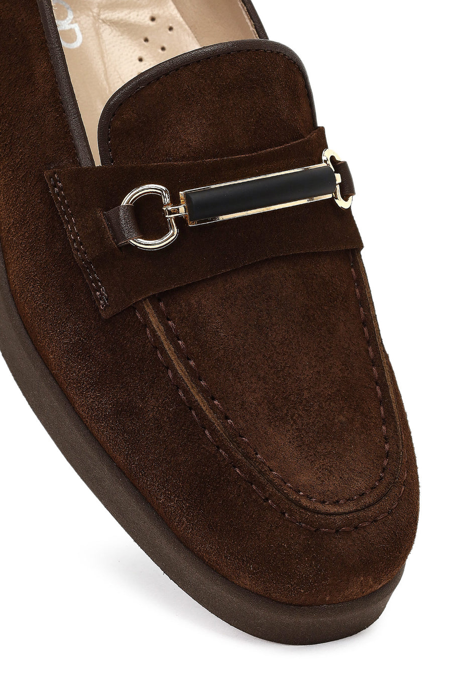 Woman Brown Buckled Suede Comfort Loafer
