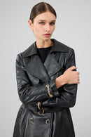 Jenny -X Women's Black Belt Detailed Leather Trench Coat | Derimod