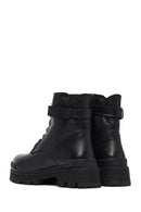 Woman Black Lace-Up Zippered Thick Sole Leather Postal Boots | Derimod