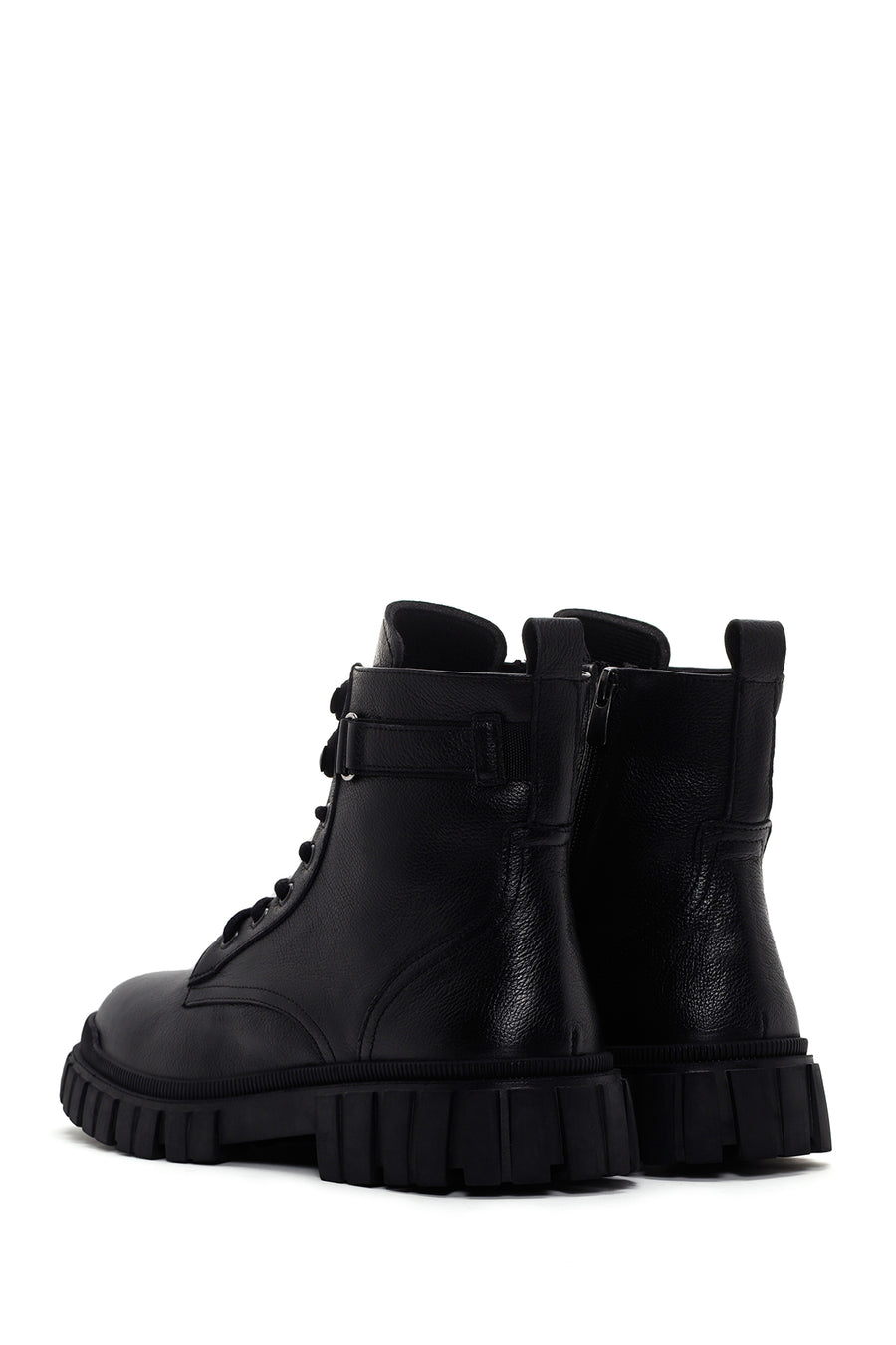 Men's Black Zippered Leather Casual Boots