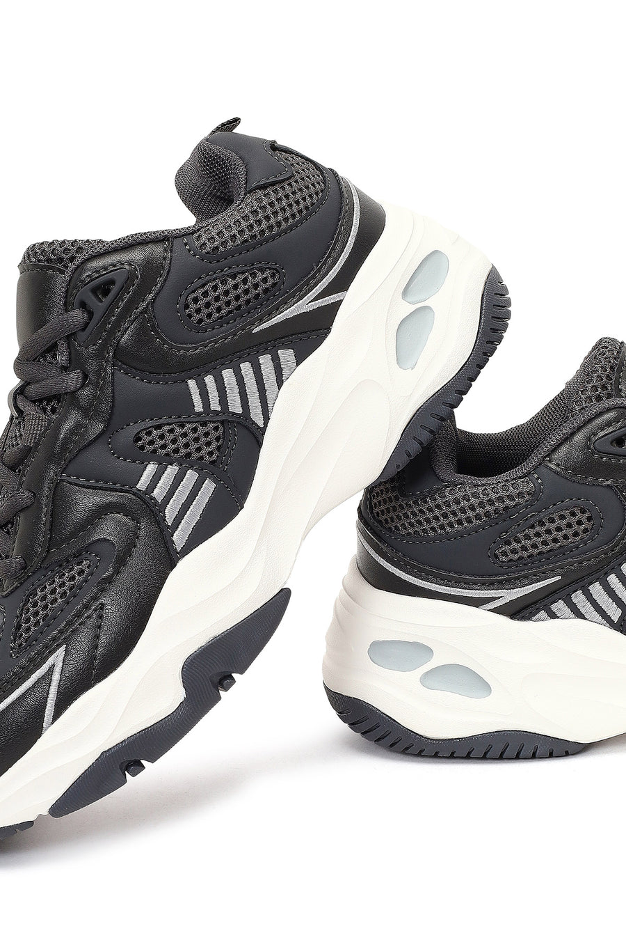 Women's Gray Lace-Up Thick-Soled Sneaker