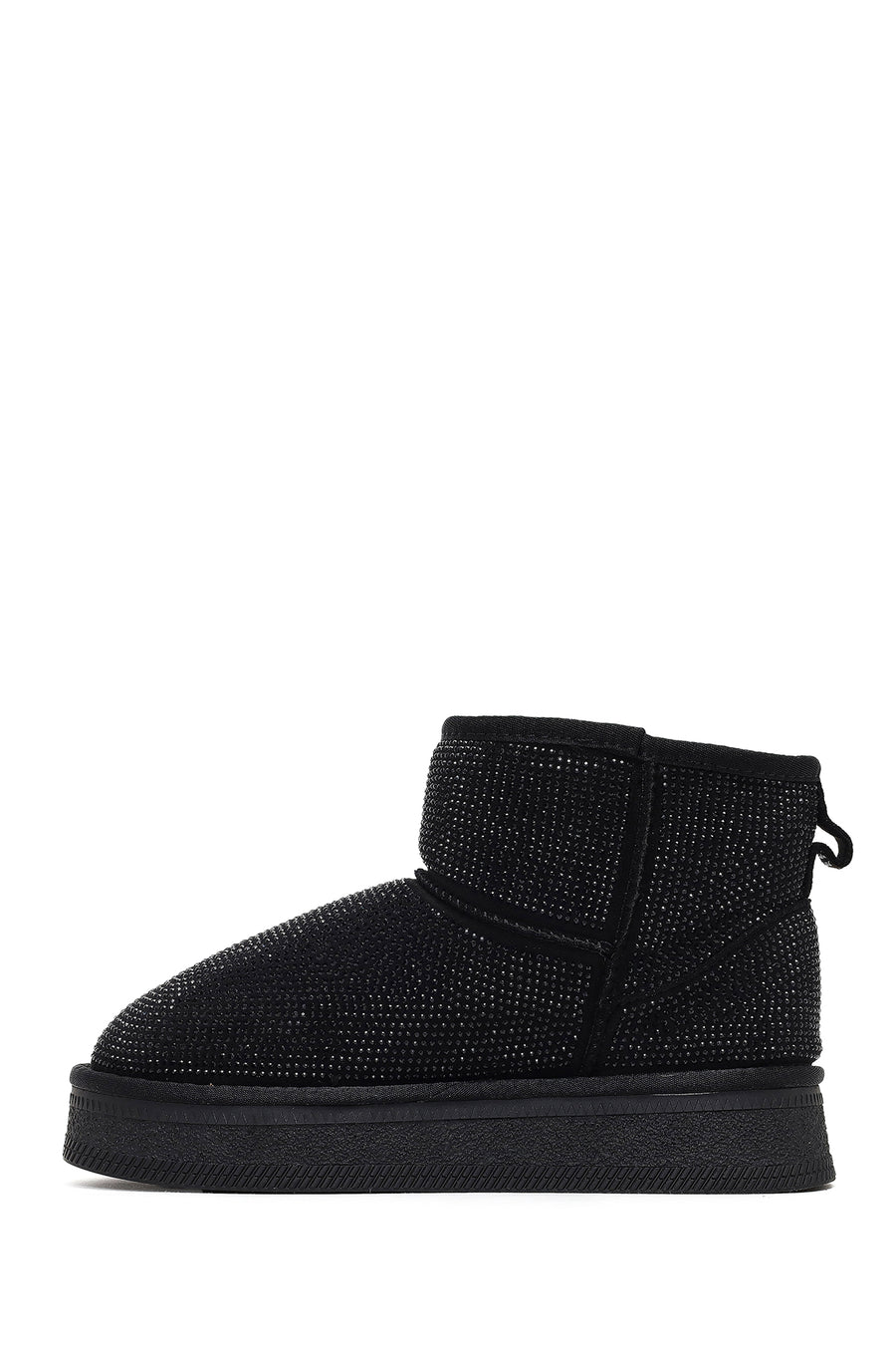 Woman Black Thick-Soled Embellished Leather Teddy Boots