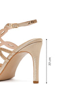 Woman Beige Ankle-Buckle Embellished High Thin-Heel Sandal | Derimod