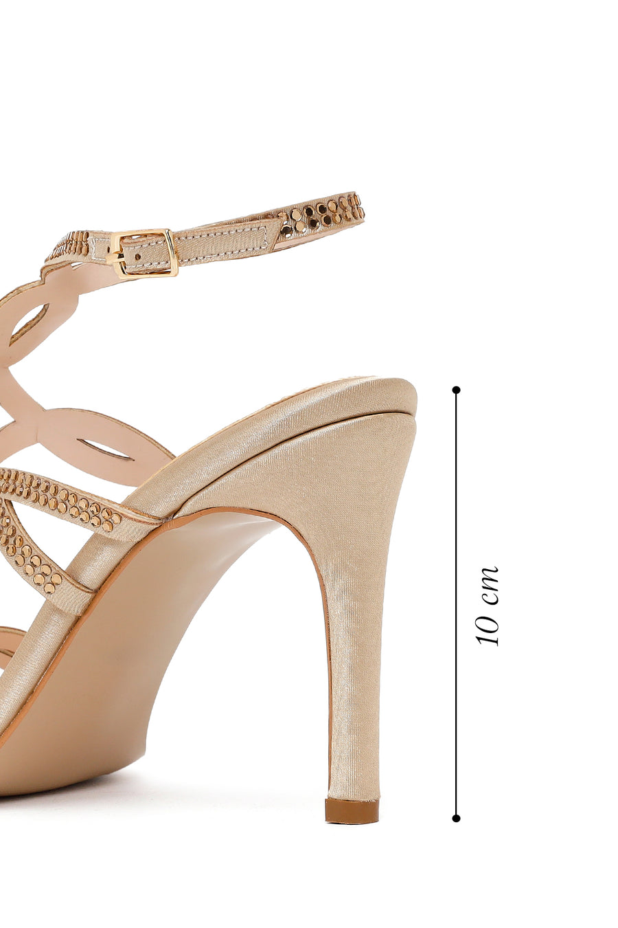 Woman Beige Ankle-Buckle Embellished High Thin-Heel Sandal