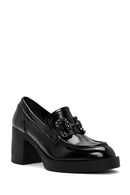 Woman Black High Thick-Heeled Patent Leather Leather Masculine Loafer | Derimod