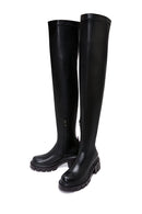 Women's Black Thick Soled Leather Boots | Derimod