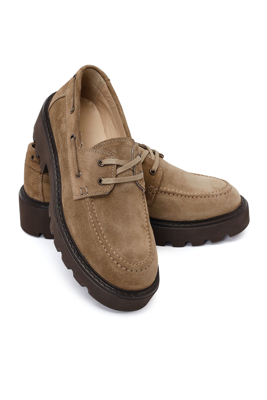 Woman Walnut Lace-Up Thick-Soled Suede Casual Shoes