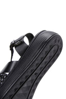 Women's Black Leather Thick-Sole Comfort Sandals | Derimod
