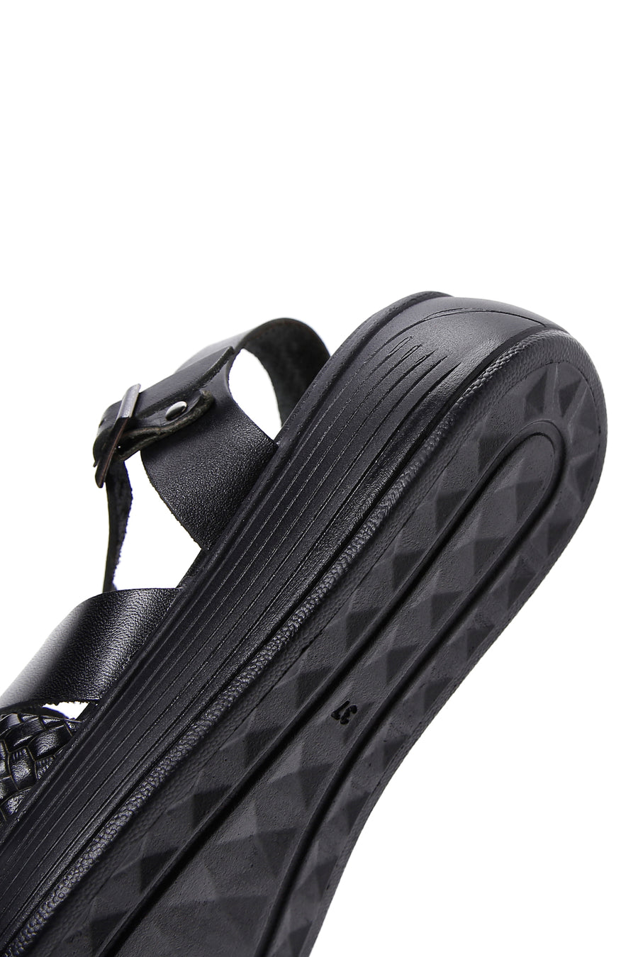 Women's Black Leather Thick-Sole Comfort Sandals