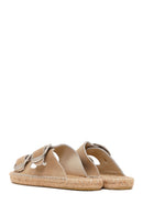 Women's Beige Buckled Suede Leather Espadrille Slippers | Derimod