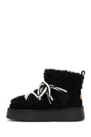 Women's Black Thick-Soled Fur-Lined Leather Boots | Derimod