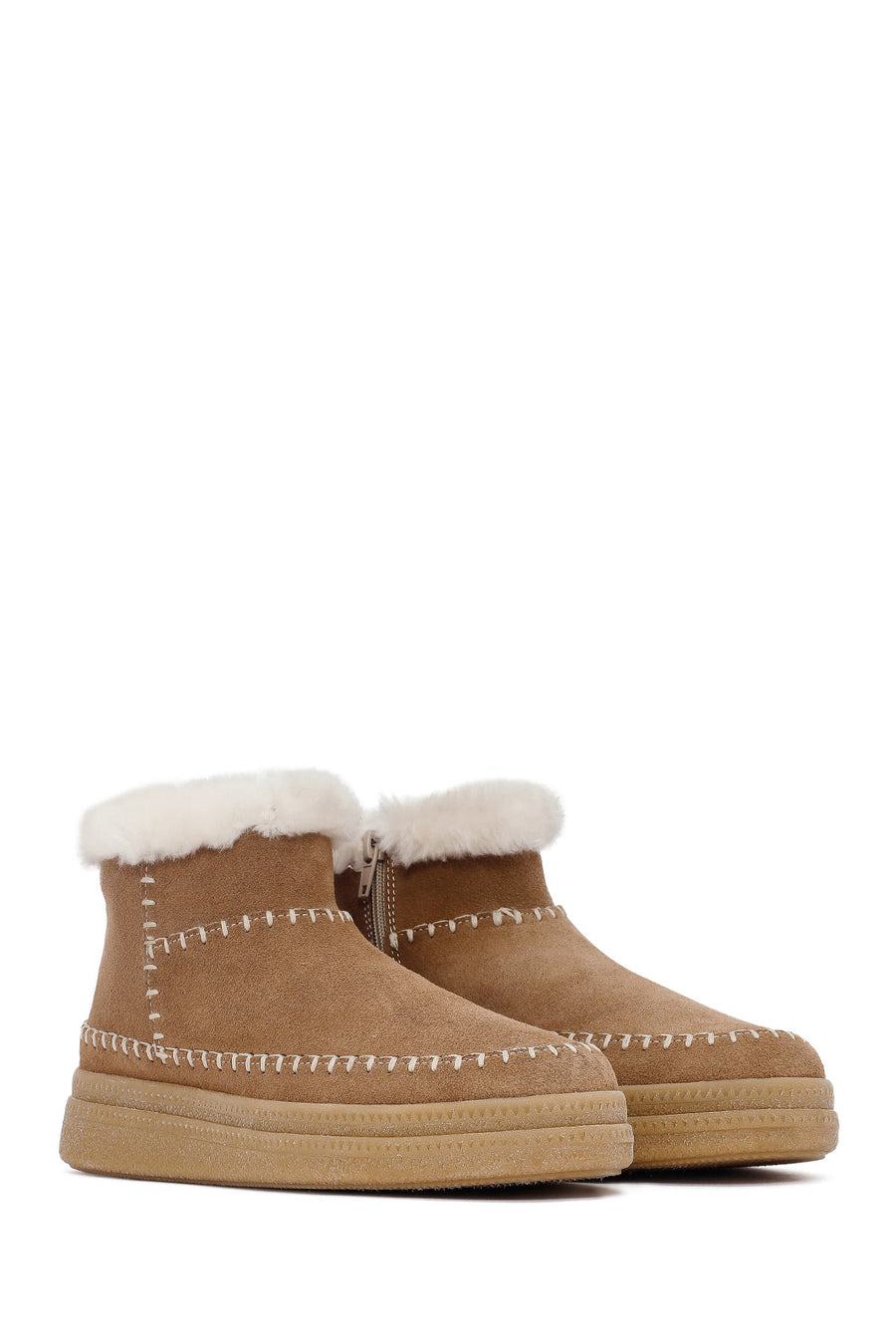 Woman Mink Zip Closure Thick-Soled Suede Teddy Boots