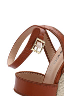 Women's Tan Ankle Buckle Wedge Heel Espadrille Sandals | Derimod
