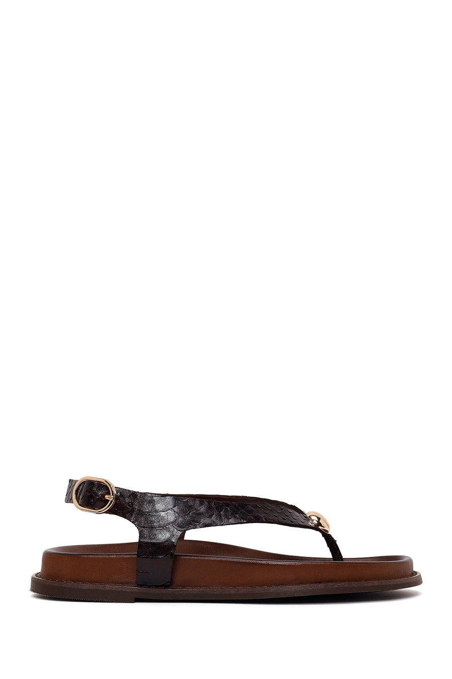 Woman Brown Leather Flip-Flop Sandal 26SFD550940 | Derimod