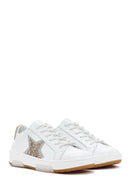 Women's White Lace-Up Stoned Leather Sneakers | Derimod