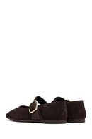 Woman Brown Buckled Suede Leather Ballet Flat | Derimod