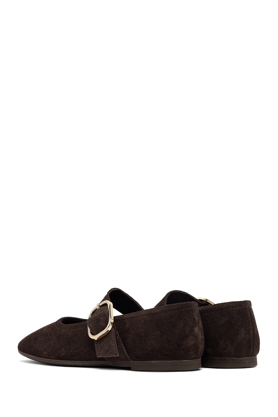 Woman Brown Buckled Suede Leather Ballet Flat