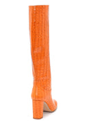 Women's Leather Crocodile Patterned Heeled Boots | Derimod
