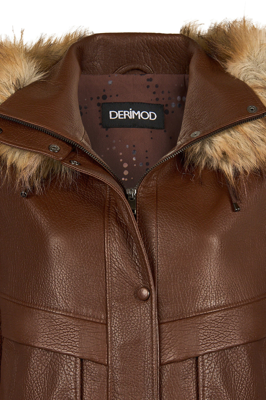 Carmen Woman Brown Fur Collar Leather Coat