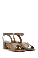 Woman Bronze Ankle-Buckle Printed Block-Heel Sandals | Derimod