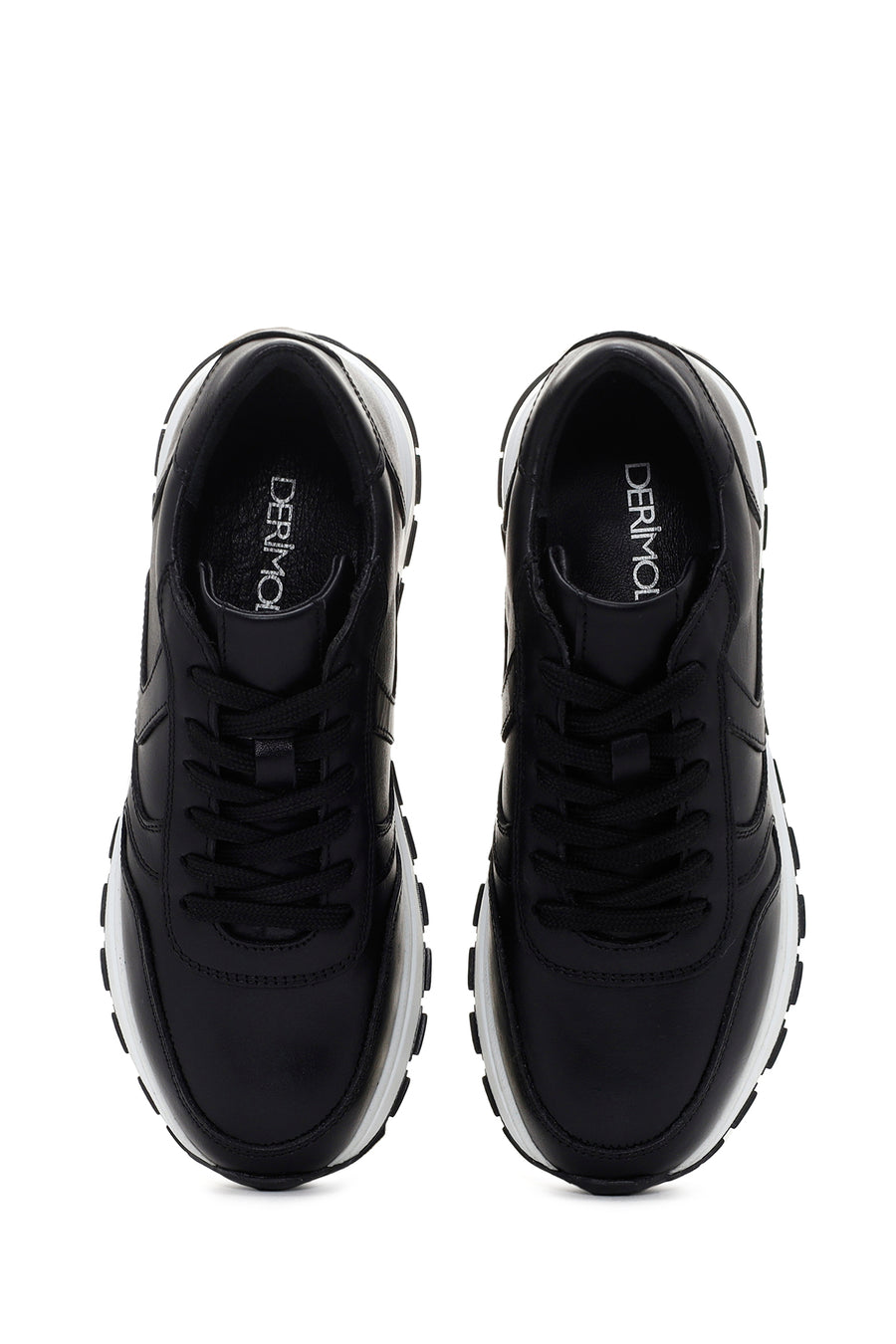 Women's Black Thick Soled Leather Sneaker