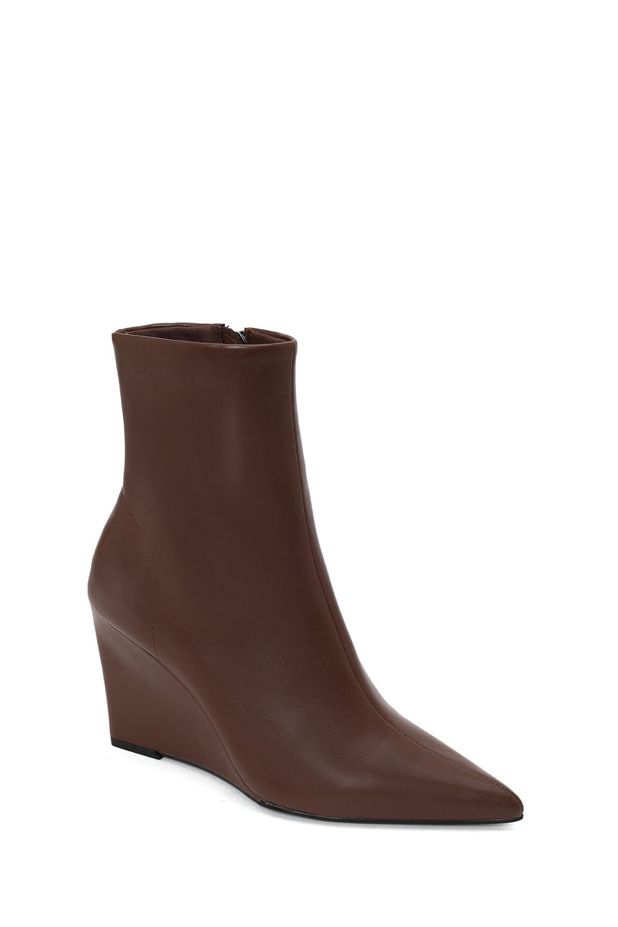 Woman Brown Zip Closure Wedge-Heel Boots