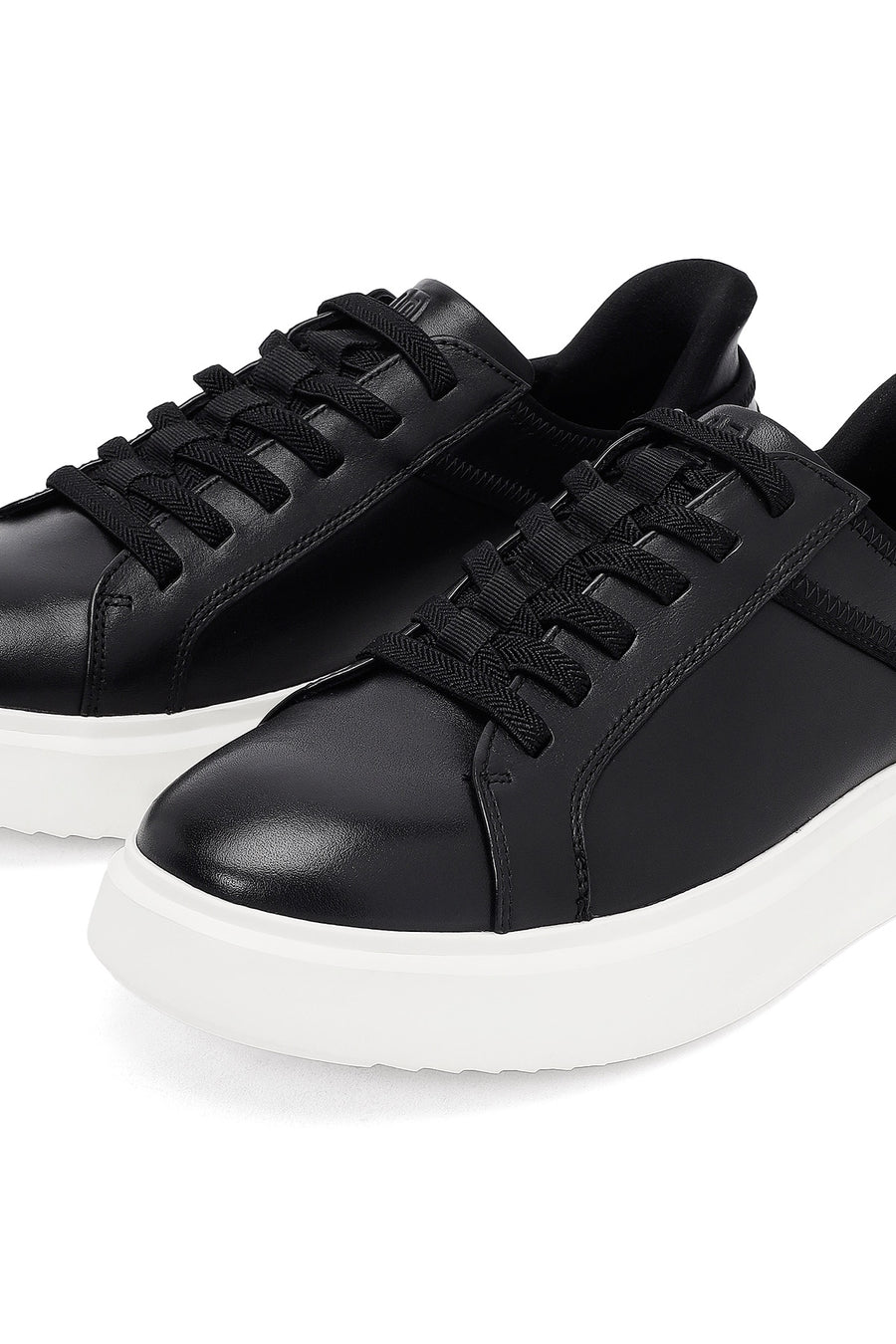 Men's Black Lace-Up Thick-Soled Leather Sneaker
