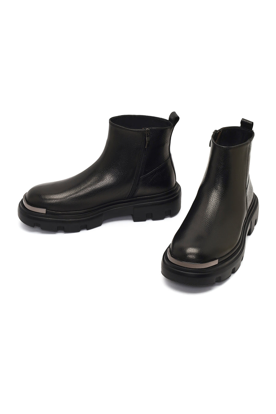 Male Black Zip Closure Thick-Soled Leather Boots