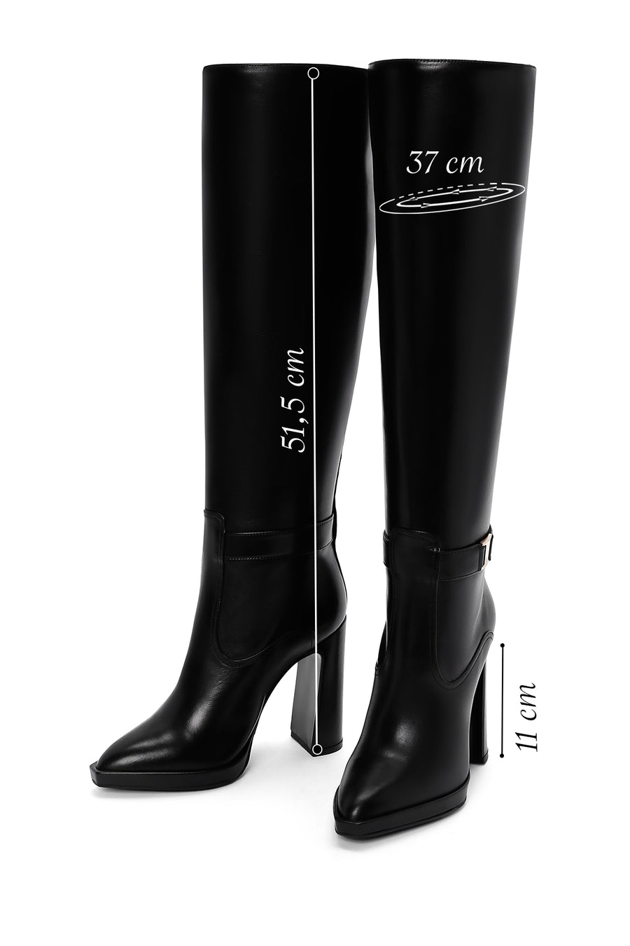 Women's Black Thick High Heel Leather Boots