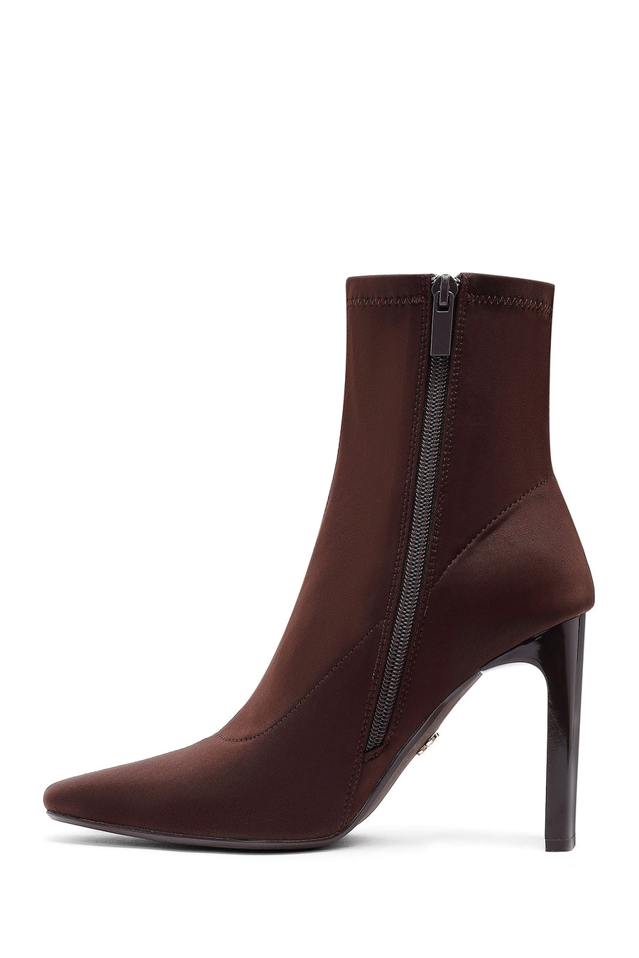 Woman Brown Zip Closure High Thick-Heeled Fabric Boots