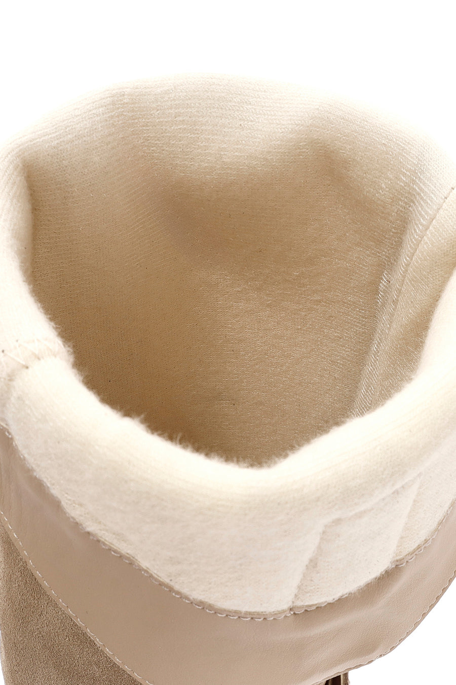 Women's Beige Thick Heel Buckle Detailed Suede Leather Cowboy Boots