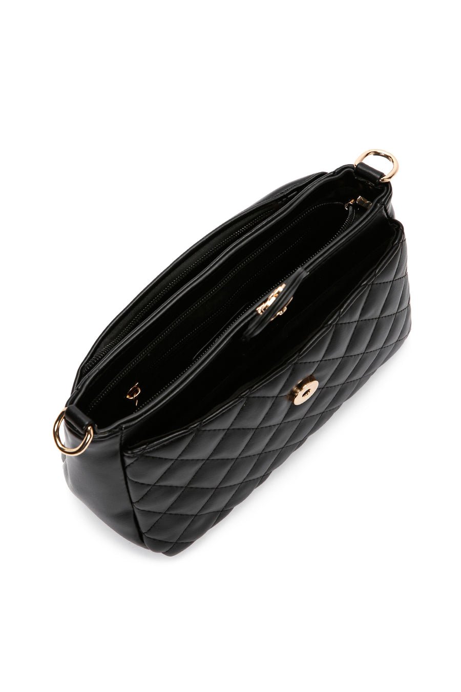 Women's Black Long Strap Quilted Handbag