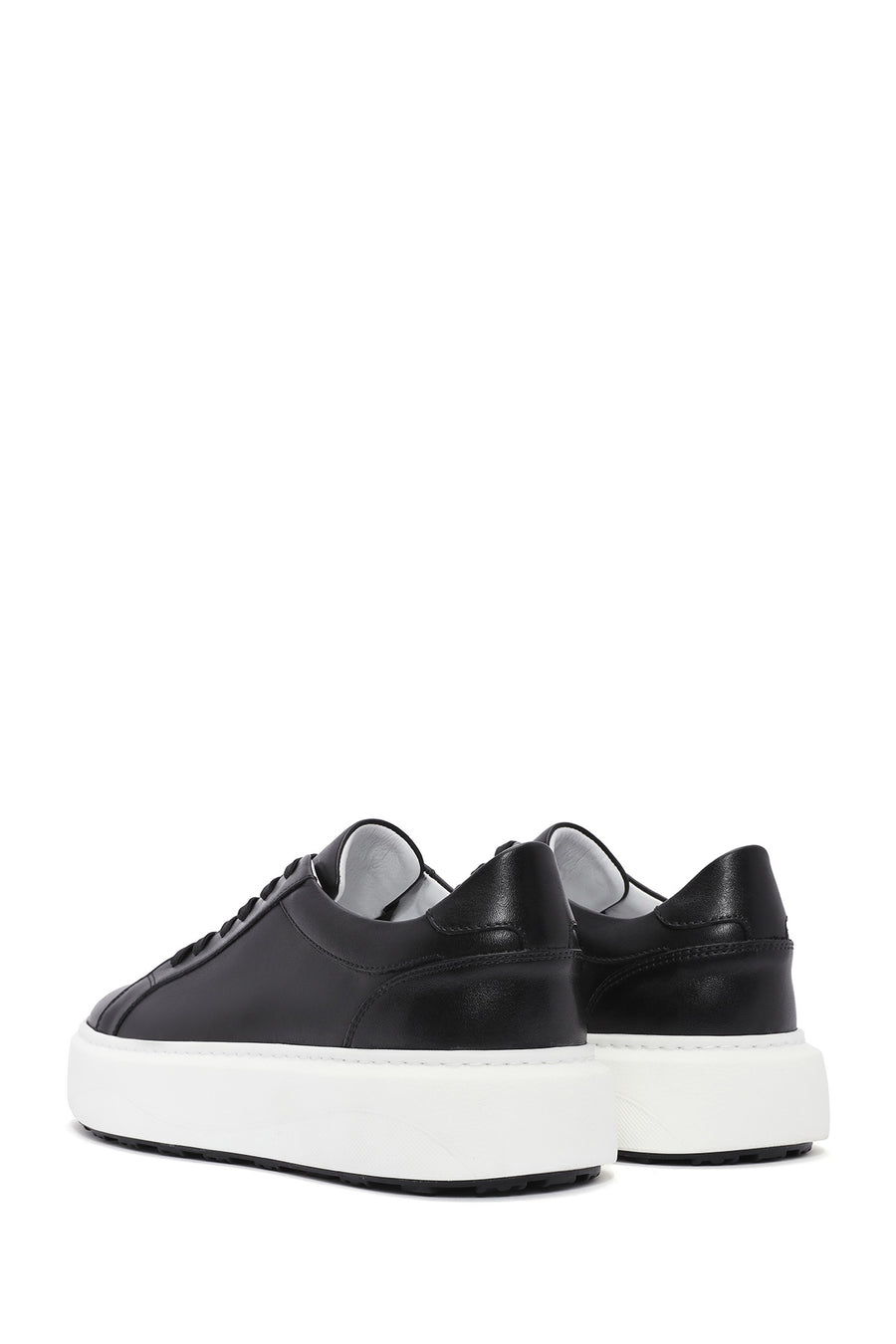 Erkek Siyah Bağcıklı Kalın Tabanlı Deri Sneaker