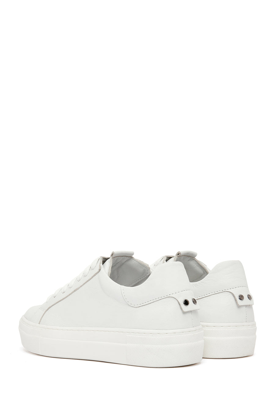 Women's White Lace-Up Leather Sneaker