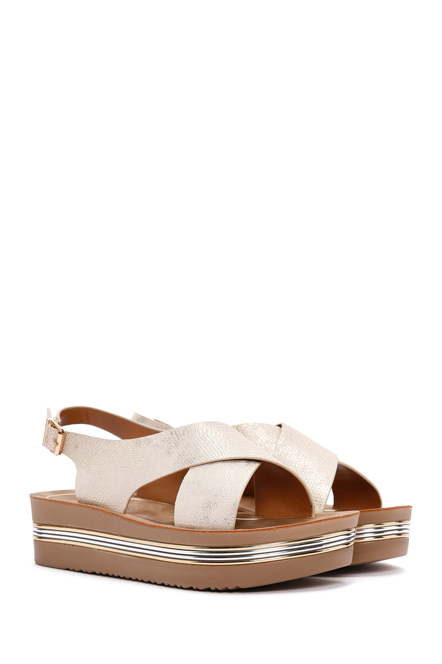 Women's Gold Chunky Sole Metallic Sandals