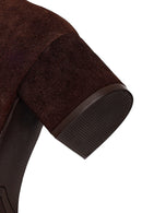 Woman Brown Zip Closure Chunky Heeled Suede Boots | Derimod