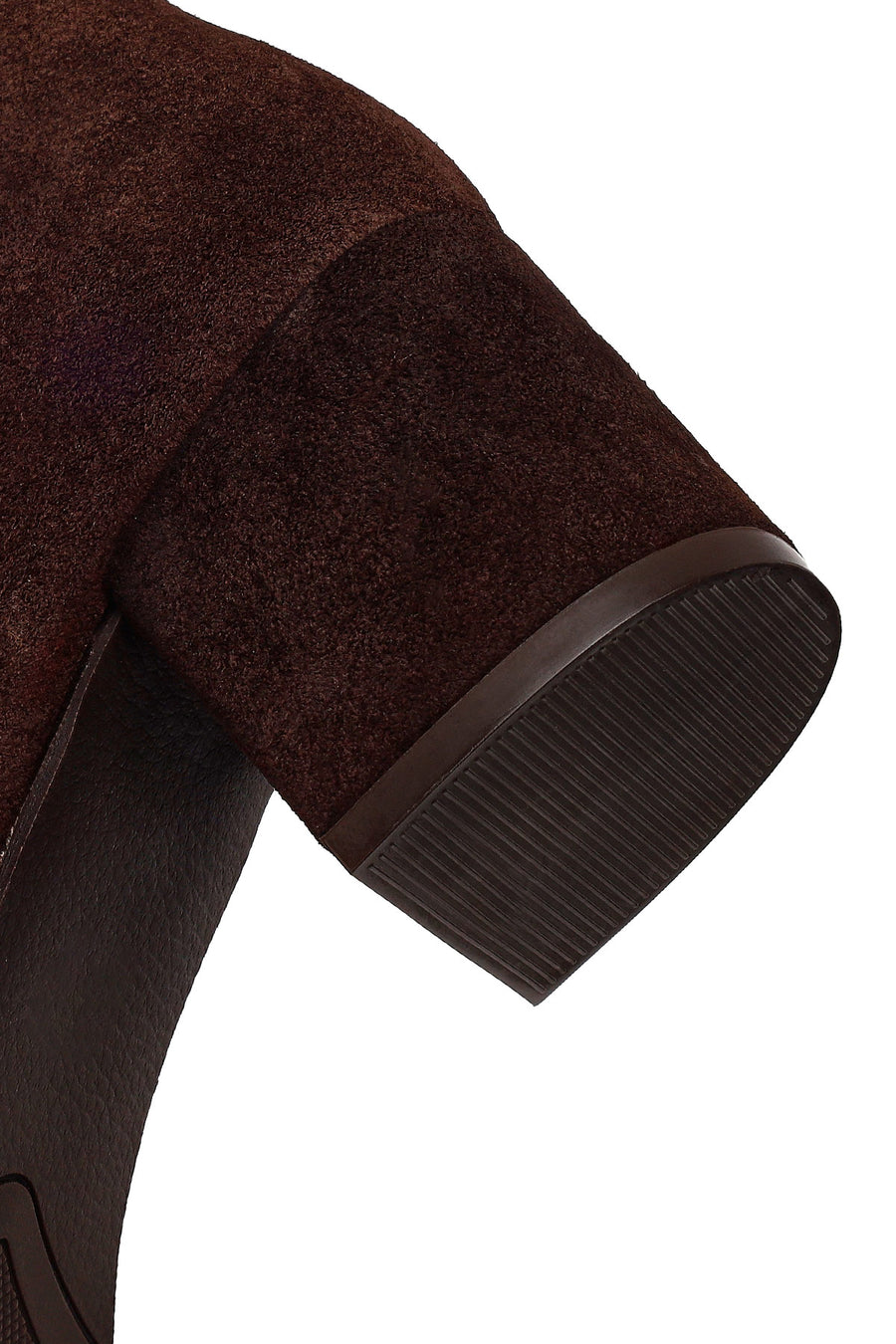 Woman Brown Zip Closure Chunky Heeled Suede Boots