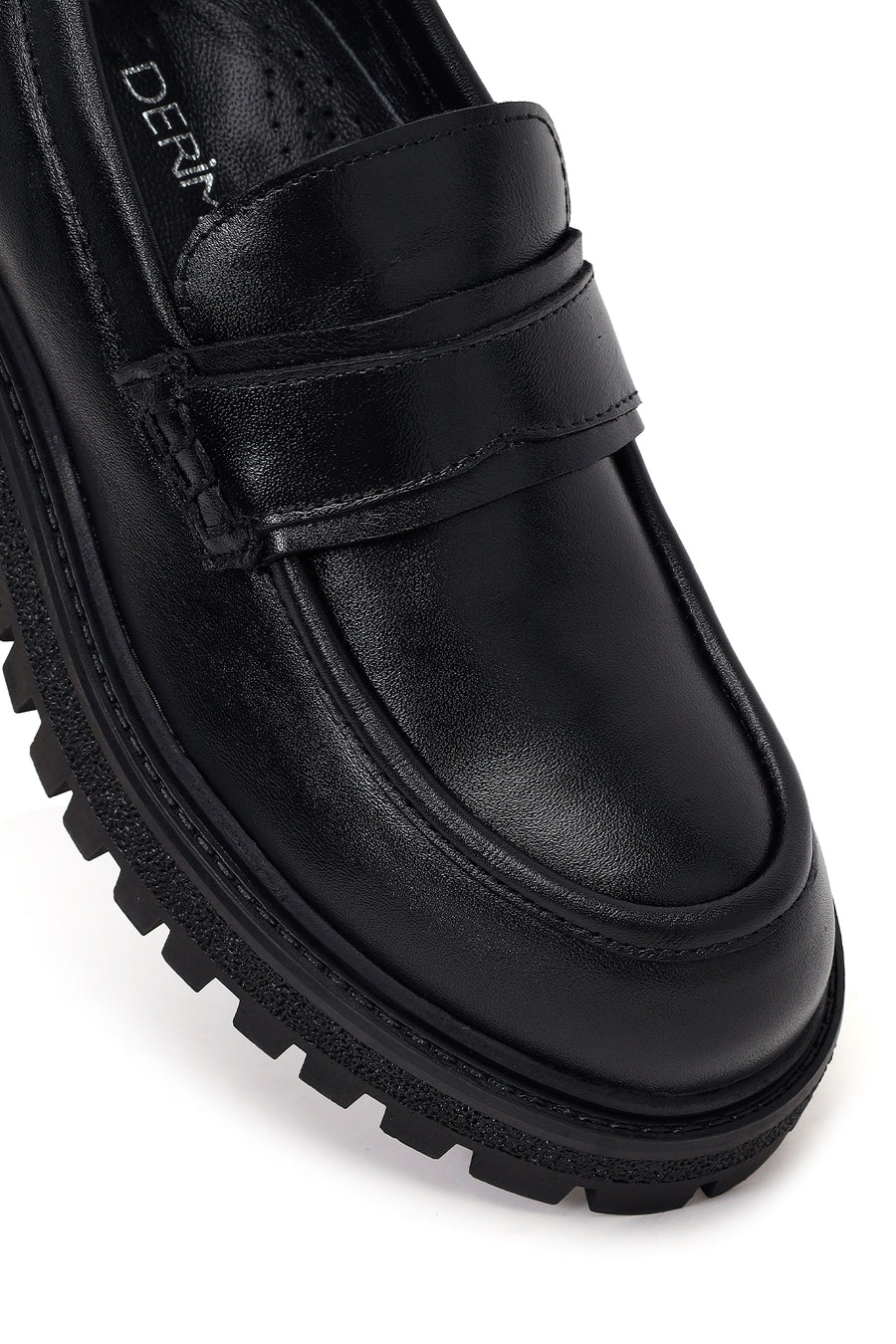 Woman Black Thick-Soled Leather Masculine Loafer