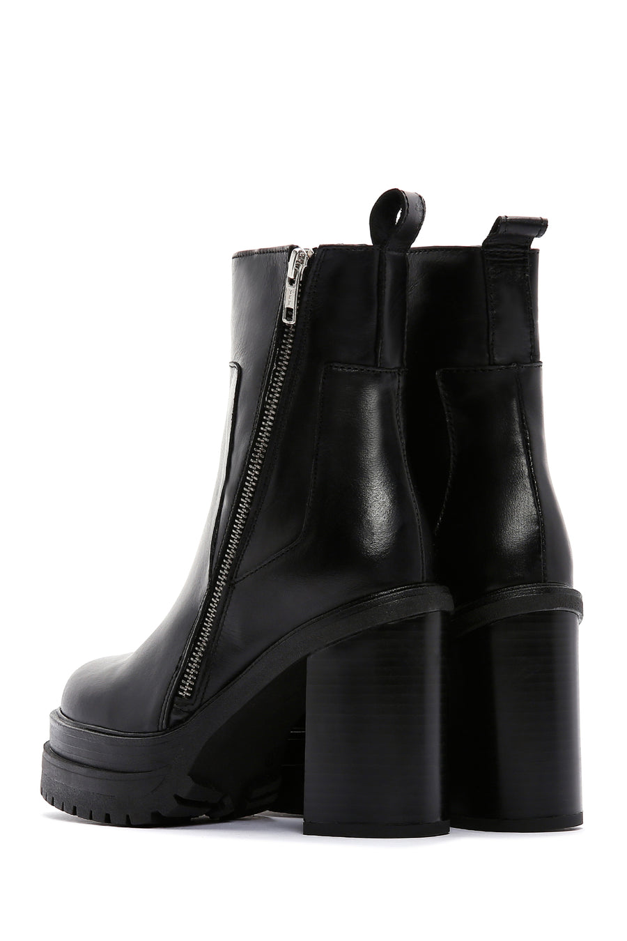 Women's Black Leather Zippered Platform Heeled Boots