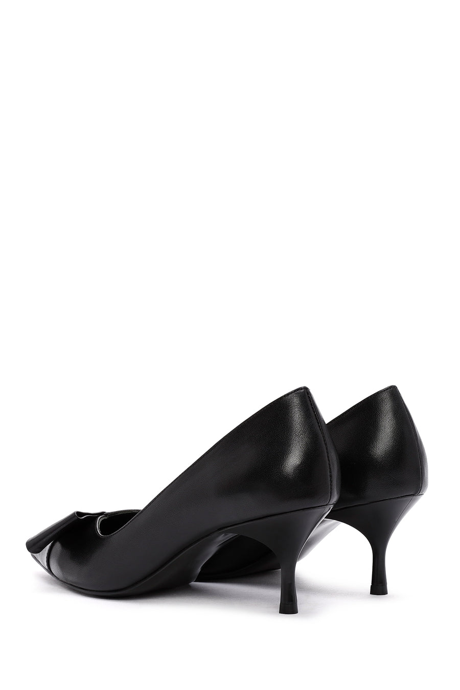 Woman Black Short Thin-Heeled Leather Shoes