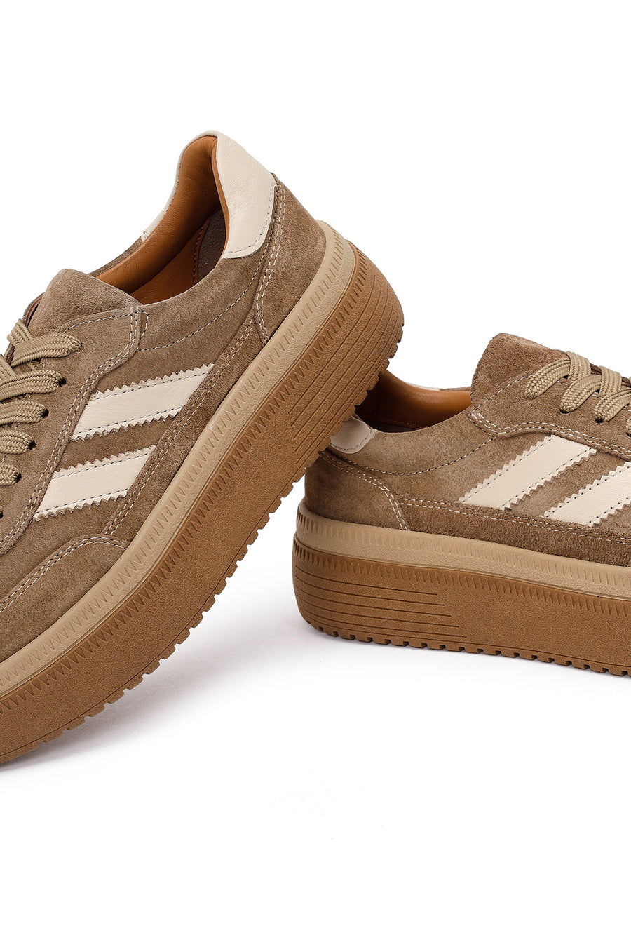 Kadın Taba Bağcıklı Kalın Tabanlı Süet Deri Sneaker