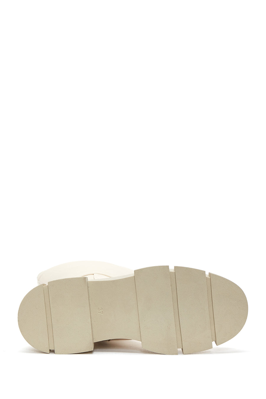 Women's Beige Leather Zippered Thick Soled Boots