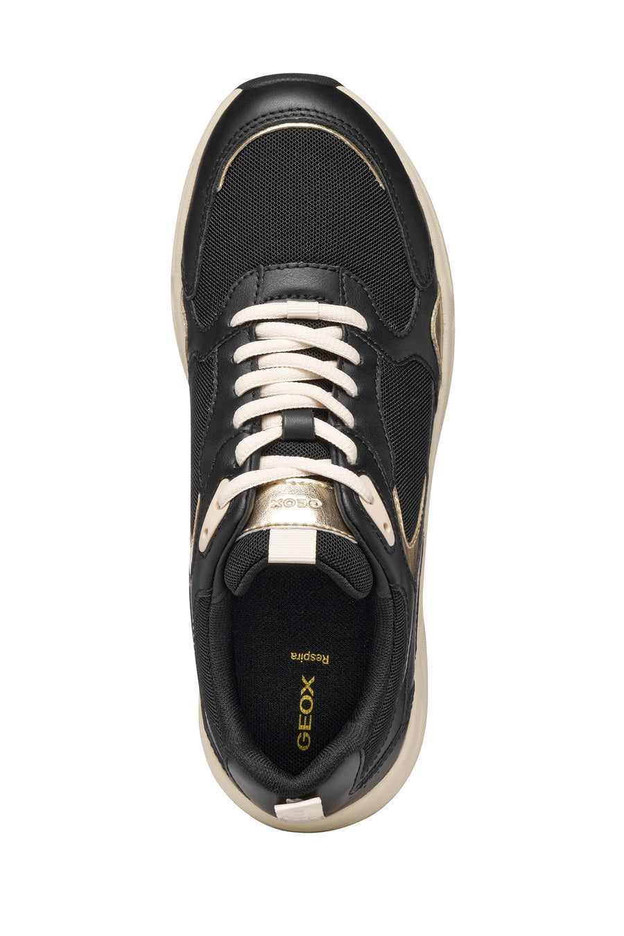 Geox Women Black D Zarvıa A - Mesh+Pearl.Gbk Lace-Up Thick Sole Leather Sneaker