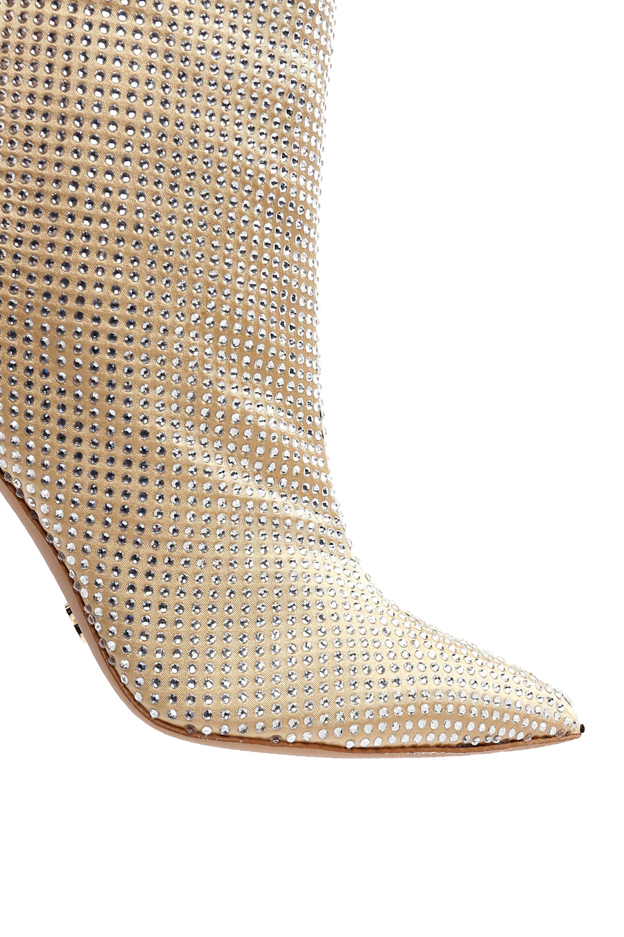 Women's Gold Thin Heeled Stone Leather Boots