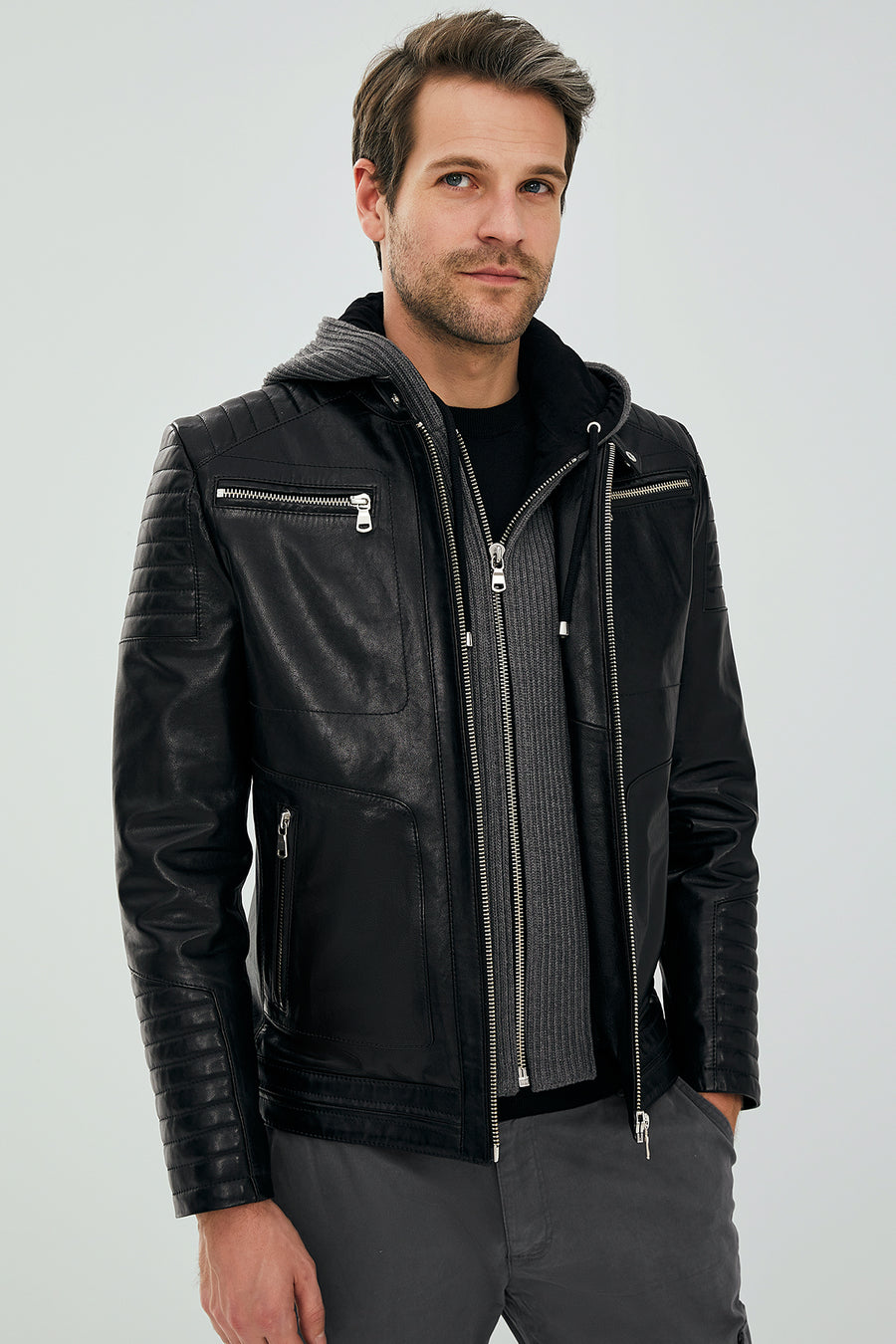 Danger Black Men's Hooded Sports Leather Jacket