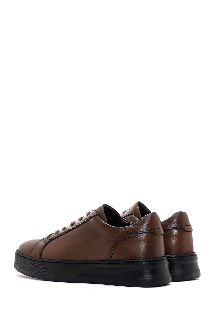 Men's Brown Lace-Up Leather Sneakers