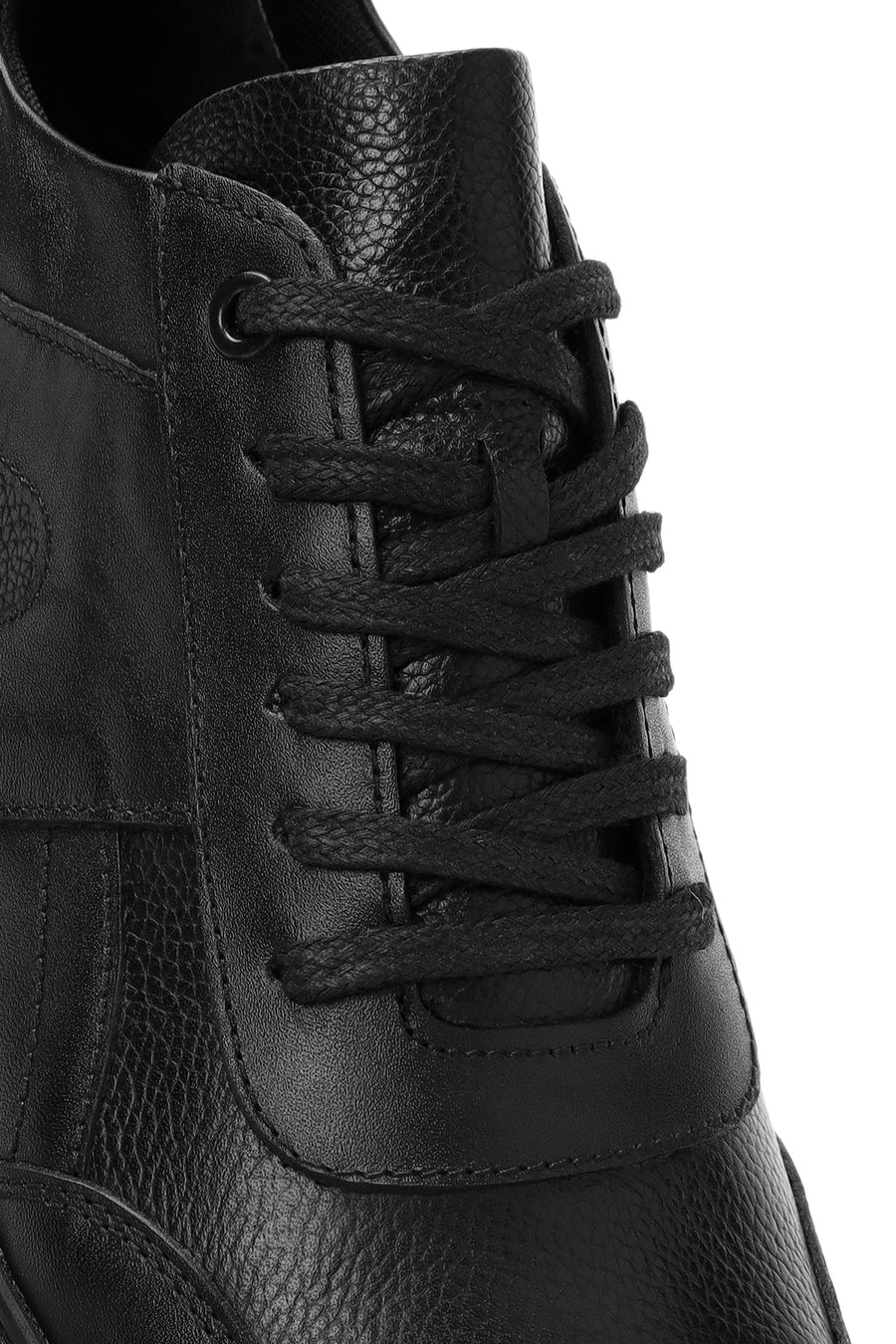 Erkek Siyah Bağcıklı Deri Sneaker