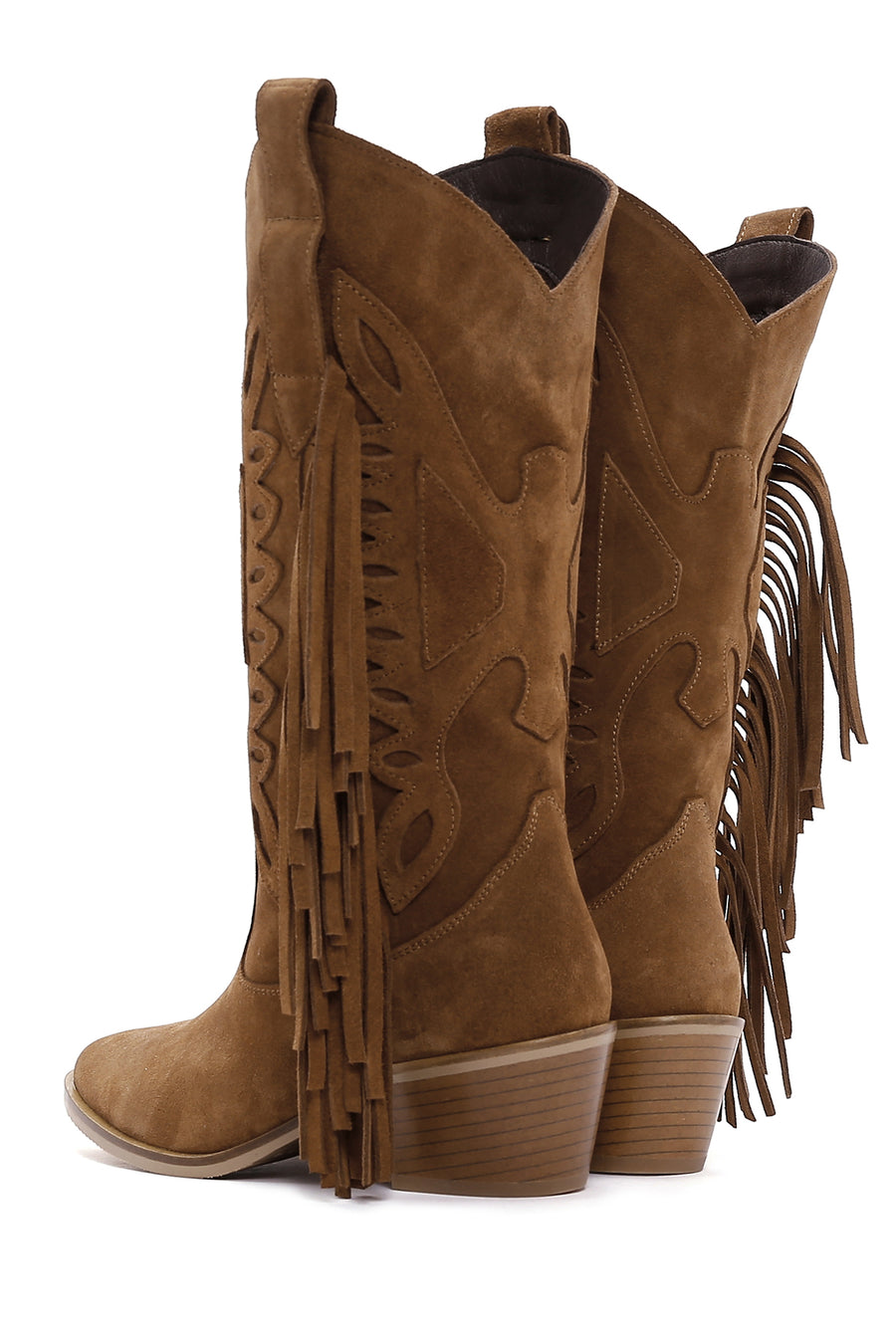 Women's Tan Suede Leather Heeled Cowboy Boots