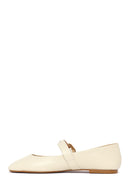 Woman Cream Buckled Leather Ballerine Shoes | Derimod