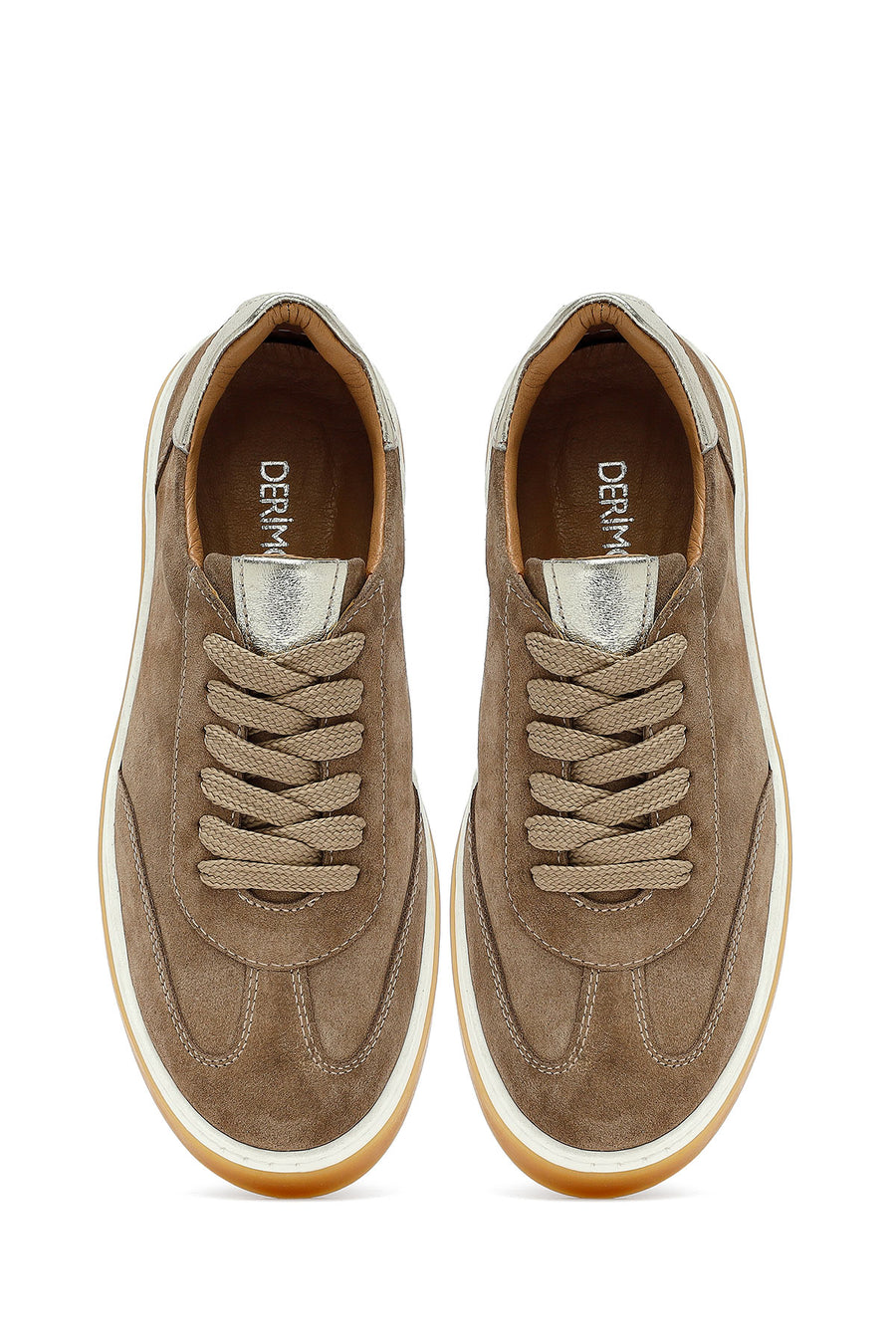 Woman Beige Laced Suede Leather Sneakers